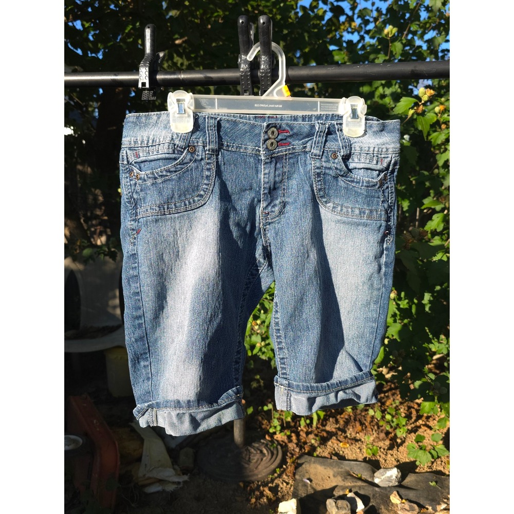 Bongo Womens Blue Denim Bermuda Shorts Double Button Waistband Size 15